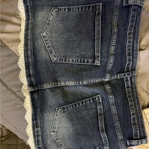 Women's Blue Denim Jeans with Lace Trim